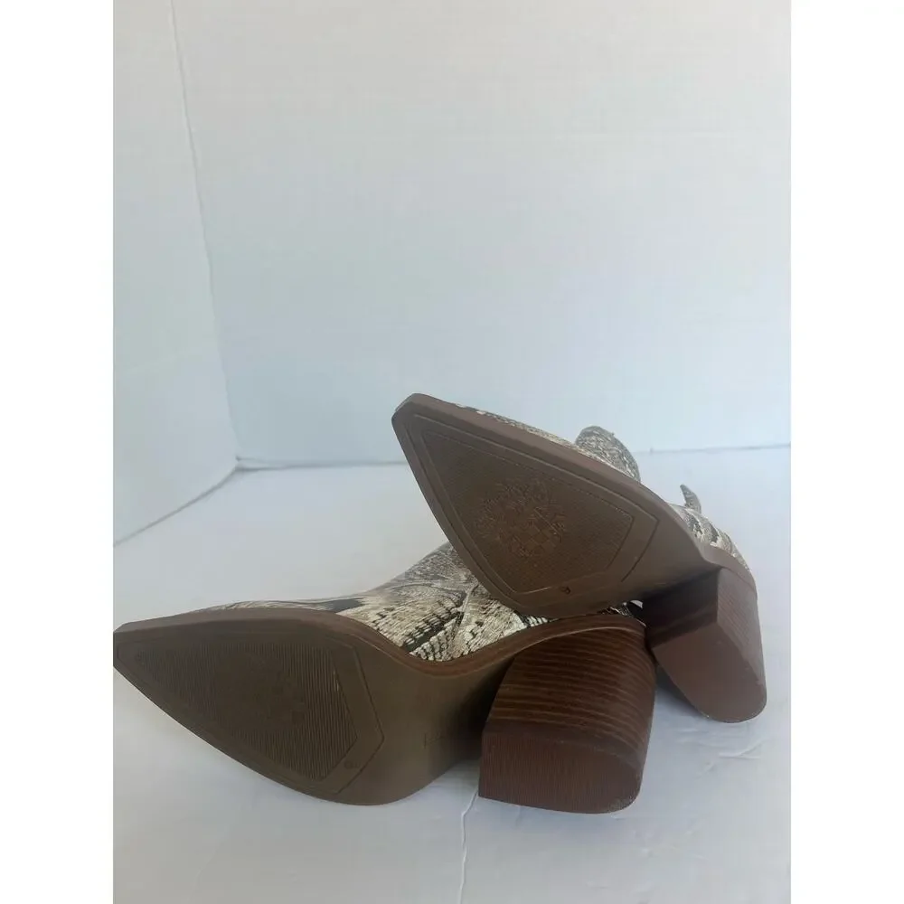 Vince Camuto Western Leather Snake Print Block‎ Heel Pointy Toe Bootie 7.5M